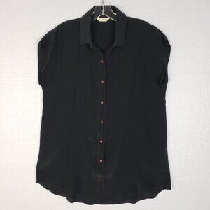 ALI GOLDEN 100% Silk Blouse Top Black Sleeveless Minimalist Lagenlook O/S